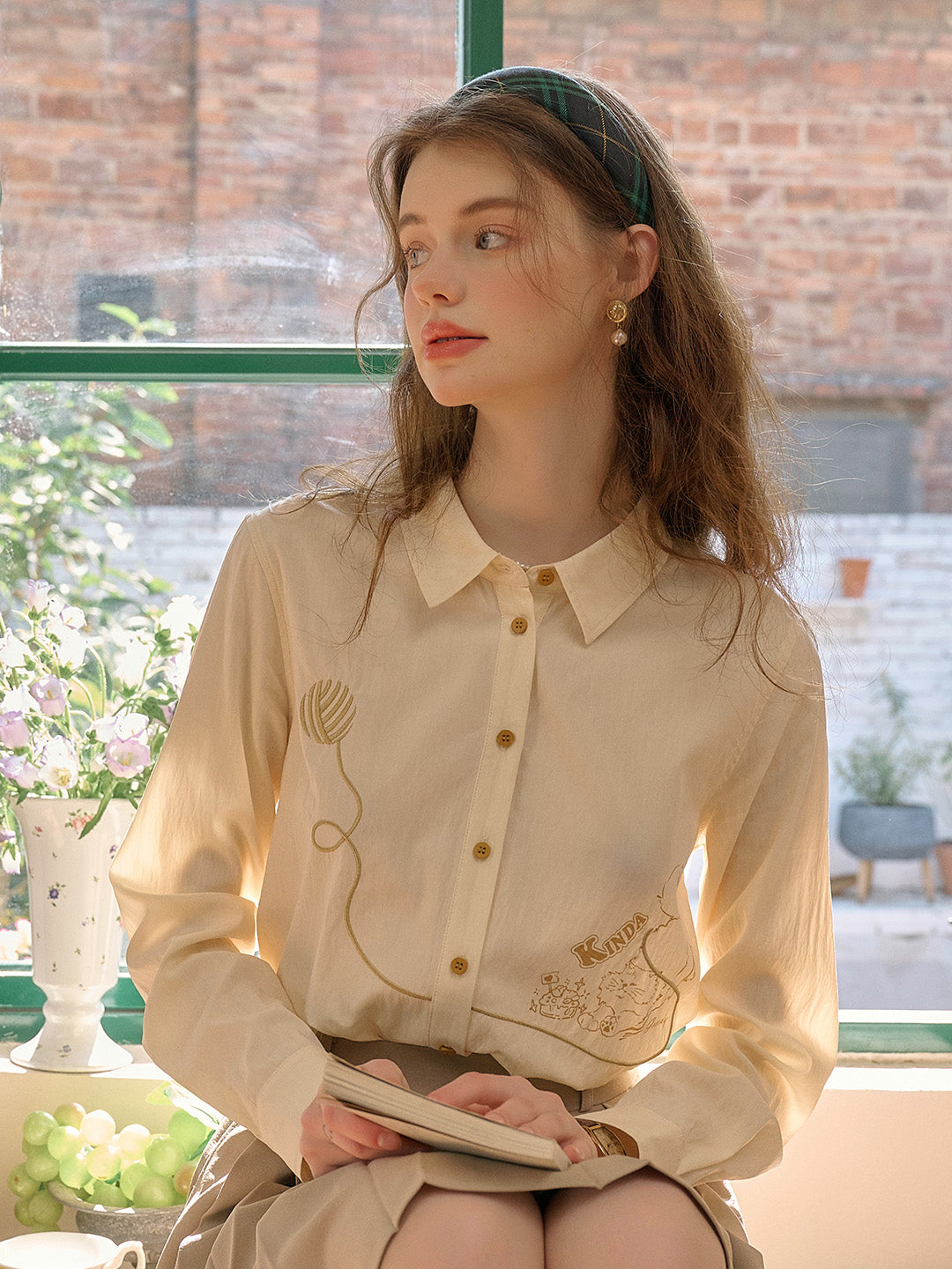 Keira Lapel Embroidery Shirt - Blue