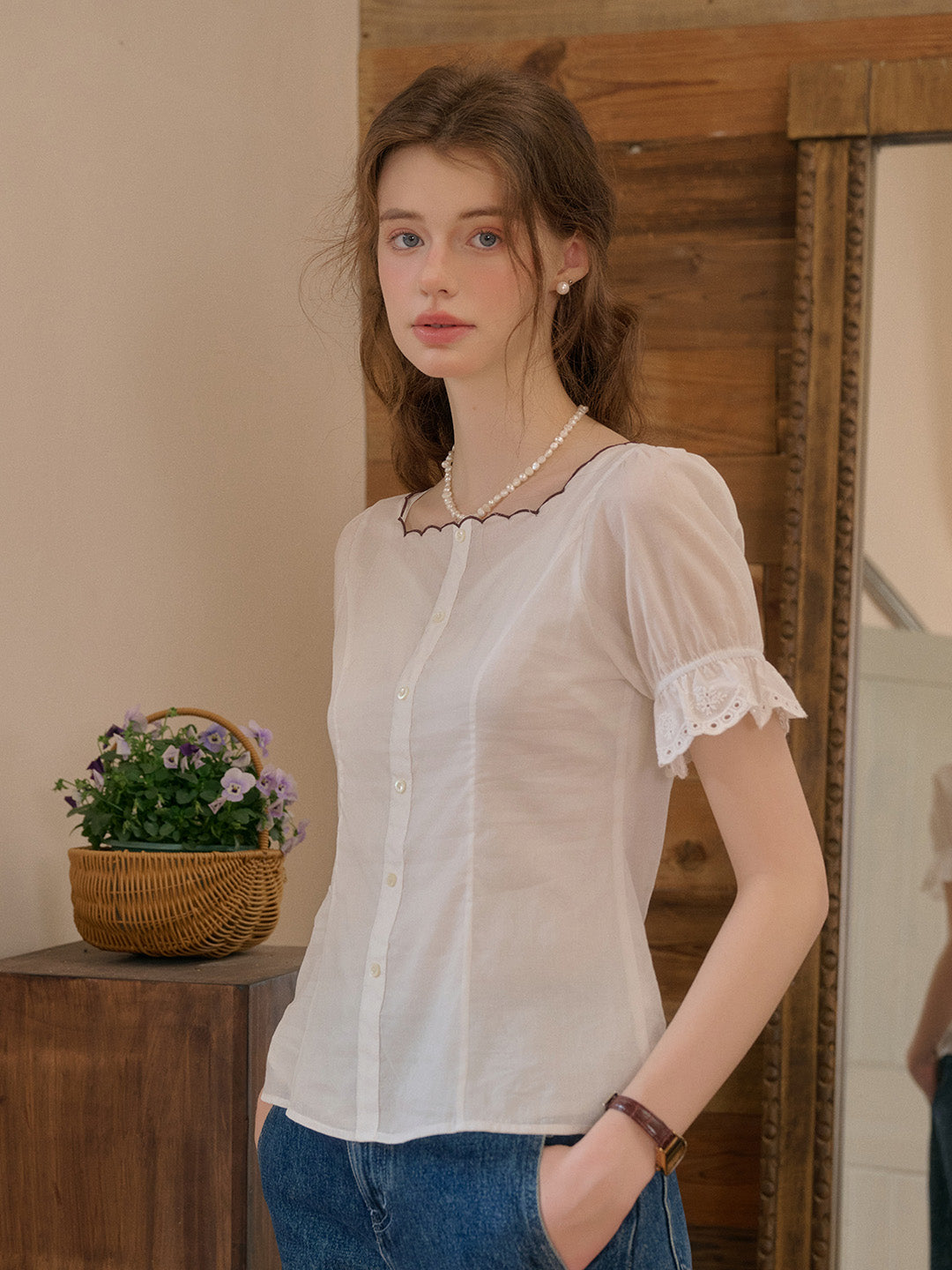 Willa Square Neck Reversible Cotton Blouse