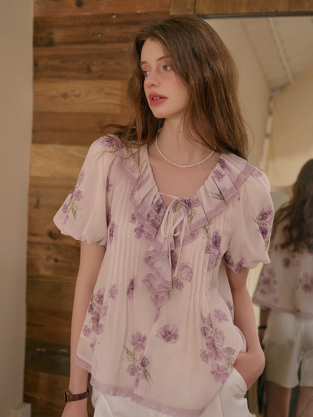 Sloane Ruffle Neck Floral Blouse