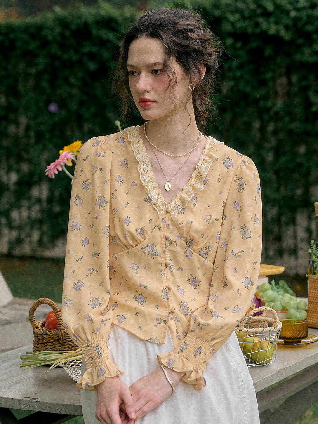 【Final Sale】Laurel V-Neck Floral Blouse - Orange