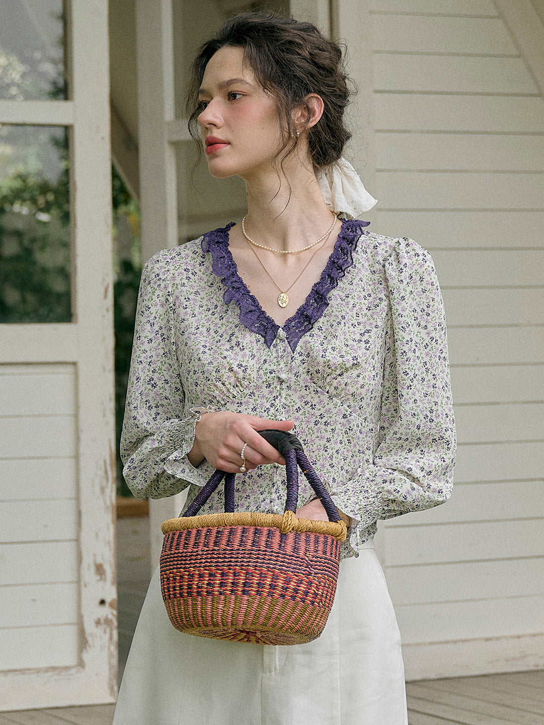 【Final Sale】Laurel V-Neck Floral Blouse - Purple