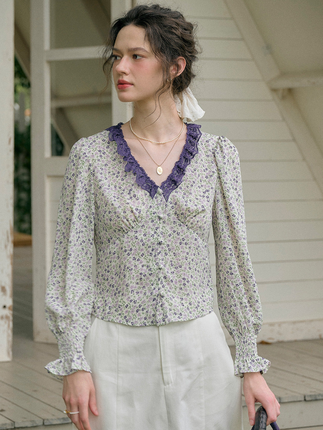 【Final Sale】Laurel V-Neck Floral Blouse - Green