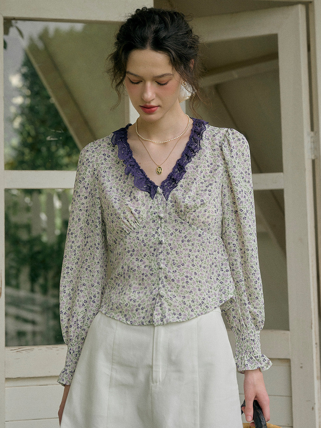 【Final Sale】Laurel V-Neck Floral Blouse - Purple