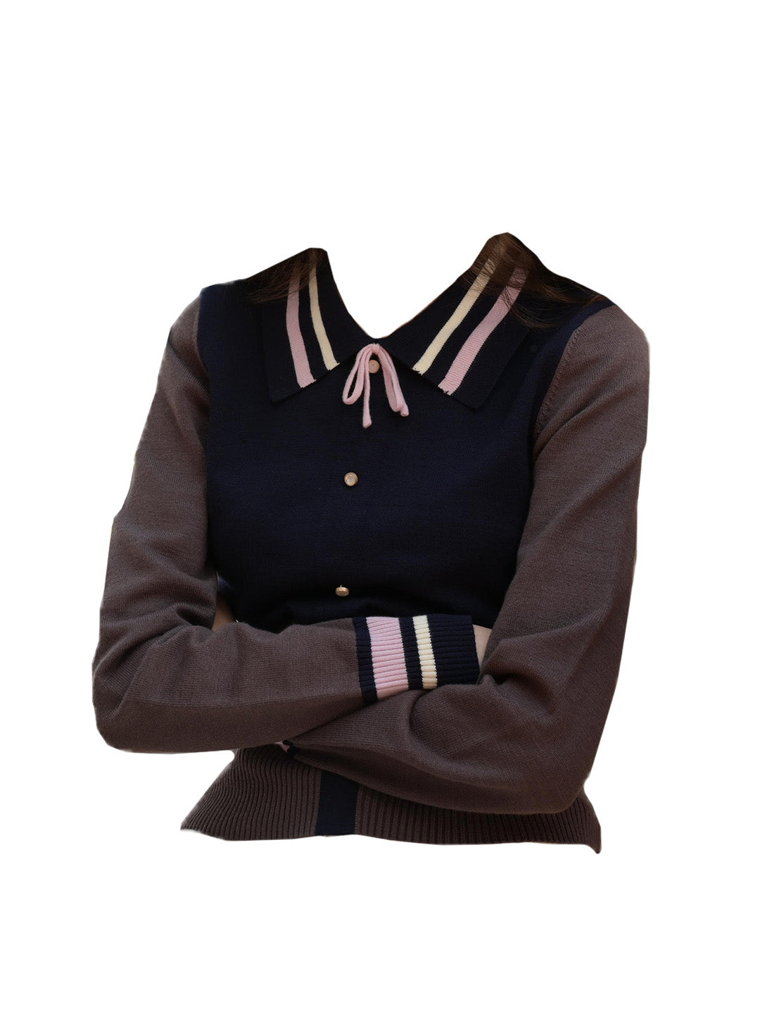 【Final Sale】Dahlia Clashing Colours Doll Neck Bowknot Pullover Sweater