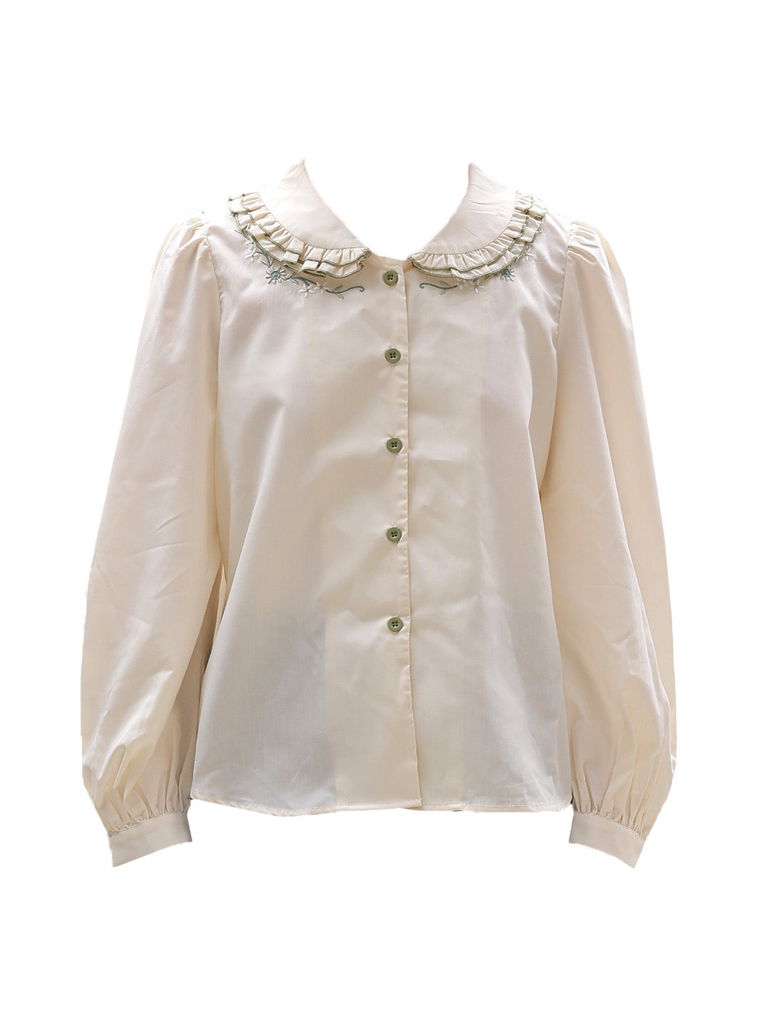 【Final Sale】Maren Peter Pan Collar Floral Embroidery Blouse - Apricot