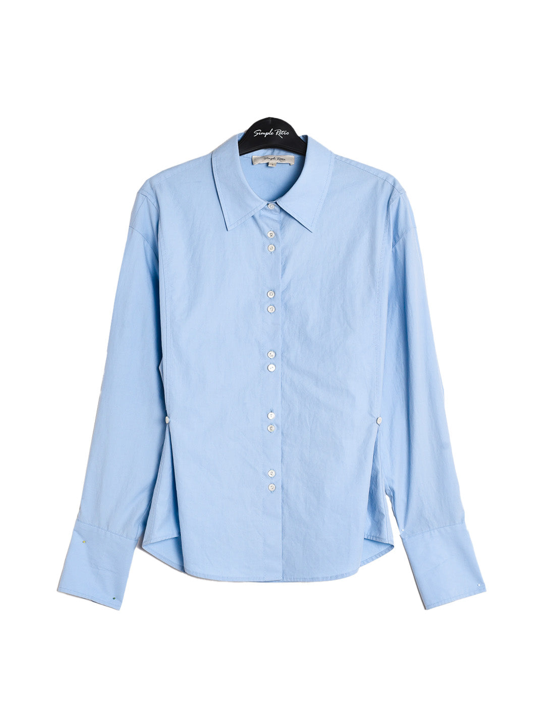 Daphne Simple Lapel Waist Blouse - Blue