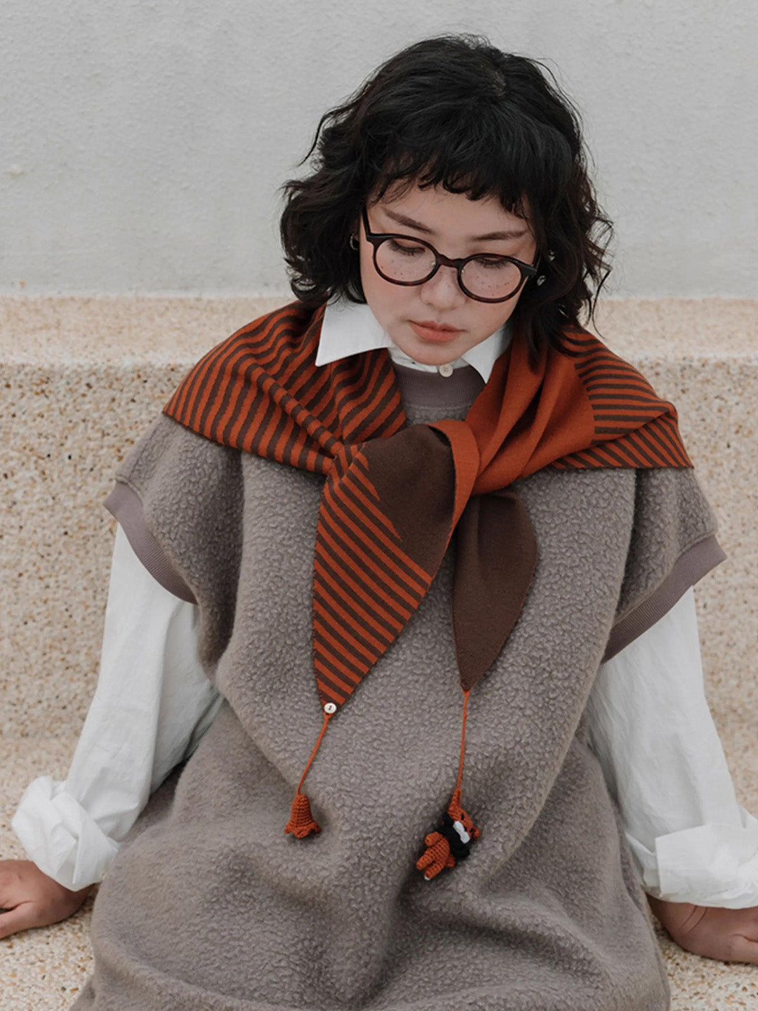 Chowxiaodou Wool Knit Triangle Scarf