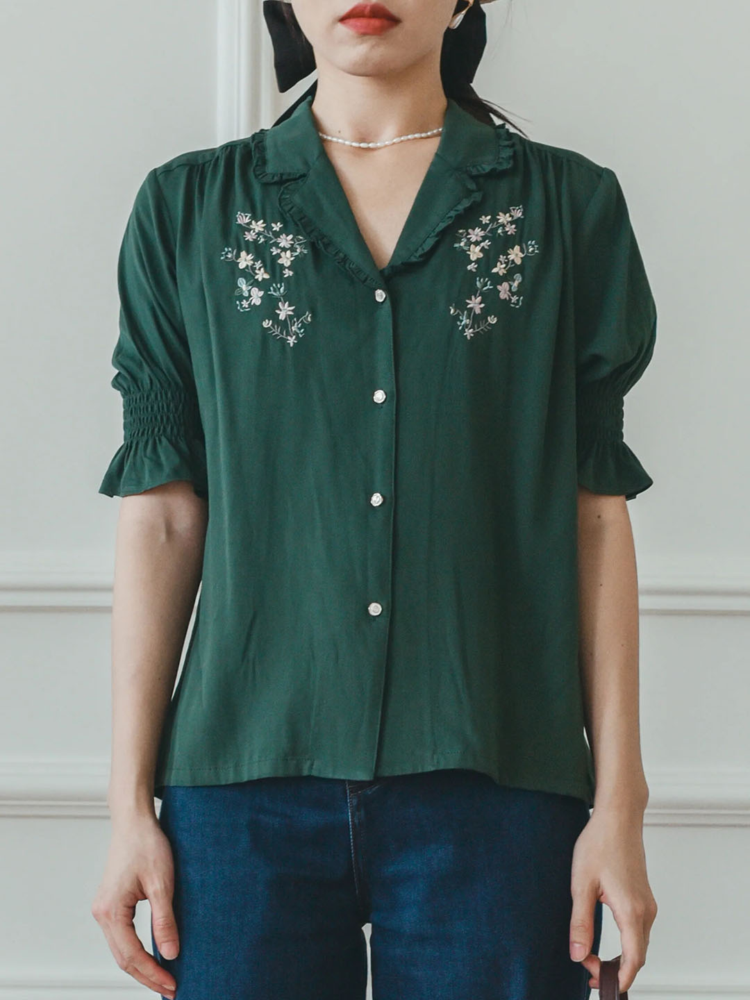 Alicia Floral Embroidery V-Neck Blouse