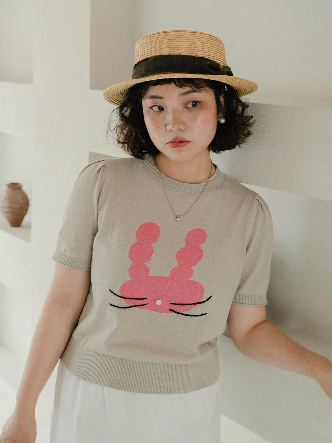 Chowxiaodou Puff-Sleeve Knit T-Shirt