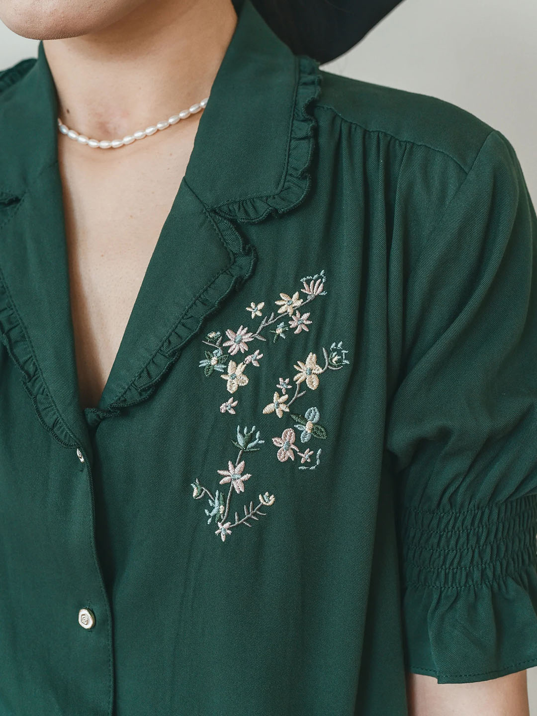 Alicia Floral Embroidery V-Neck Blouse