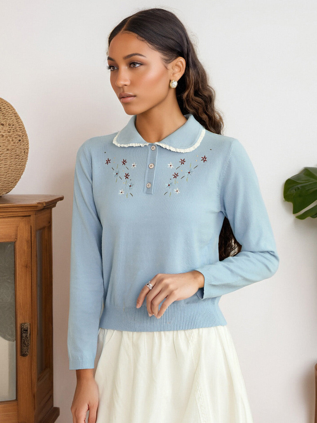 【Final Sale】Martha Peter Pan Collar Embroidery Sweater