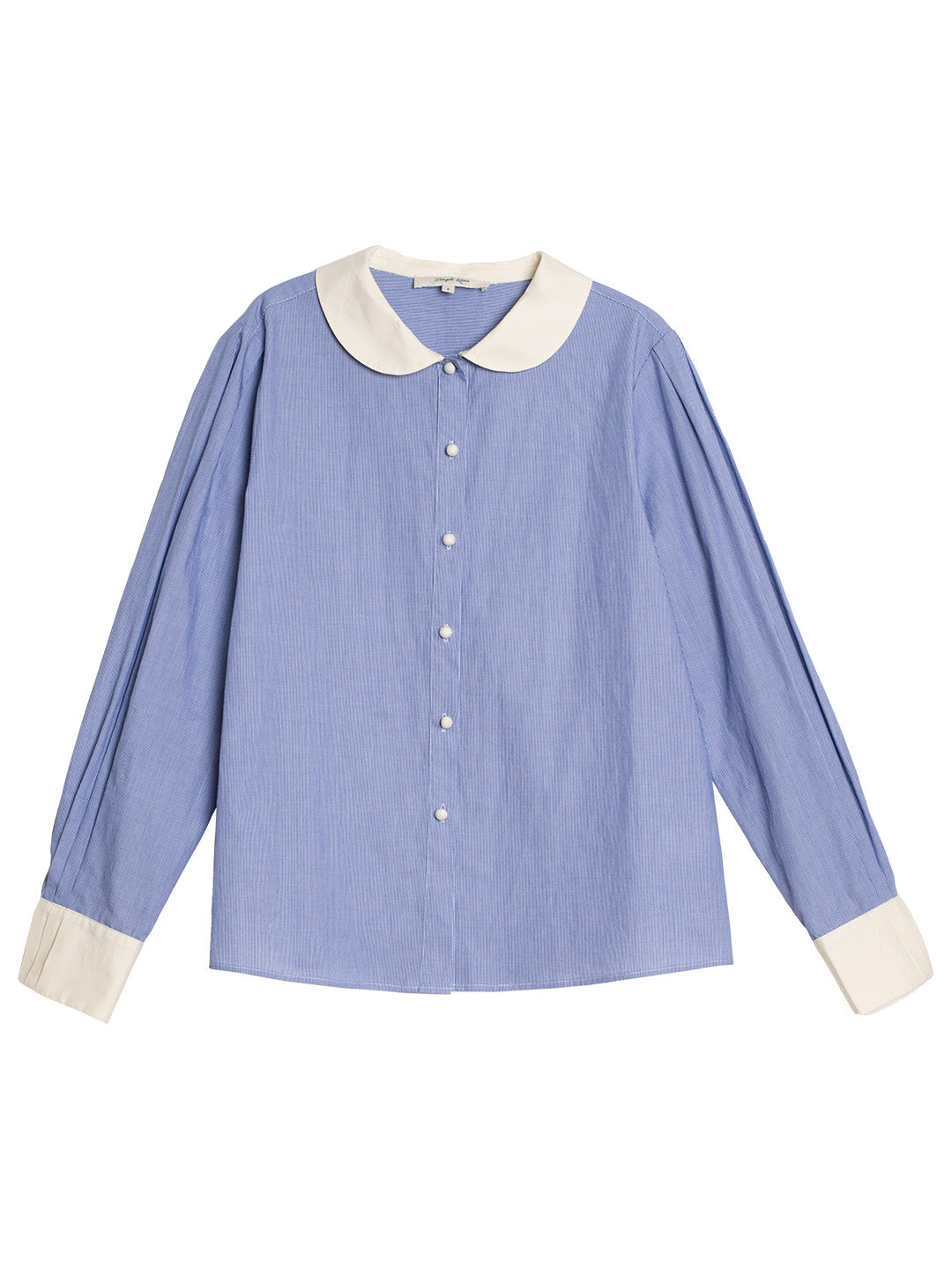 Luz Blue & White Striped Peter Pan Collar Contrast Cotton Shirt