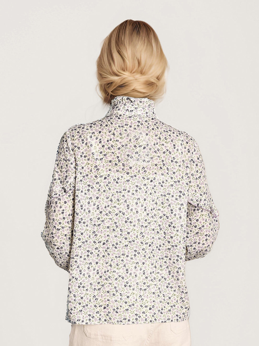 【Final Sale】Celia Stand-Up Collar Printing Collision Long-Sleeved Shirt