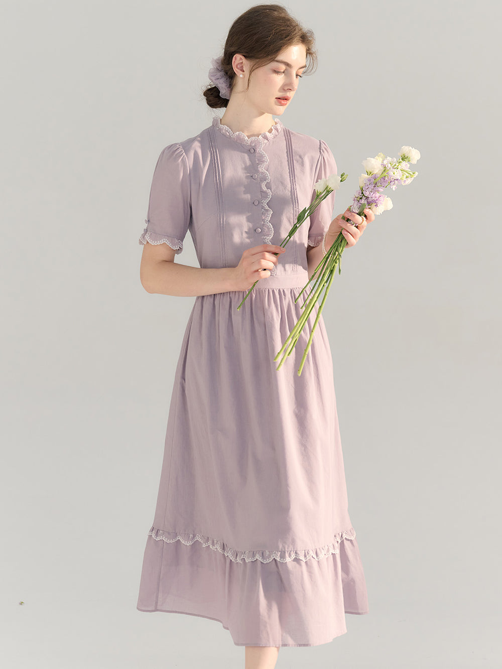 Averi Vintage Lace Panel Cotton Purple Dress