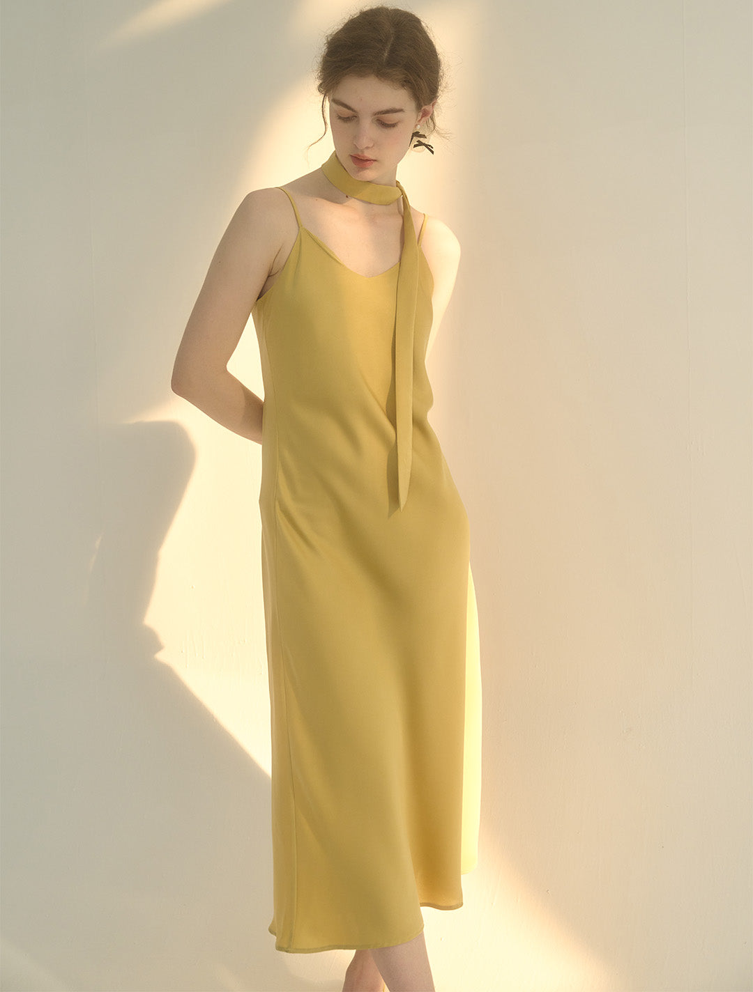 Gwen Vintage Elegant French V Neck Sling Yellow Dress