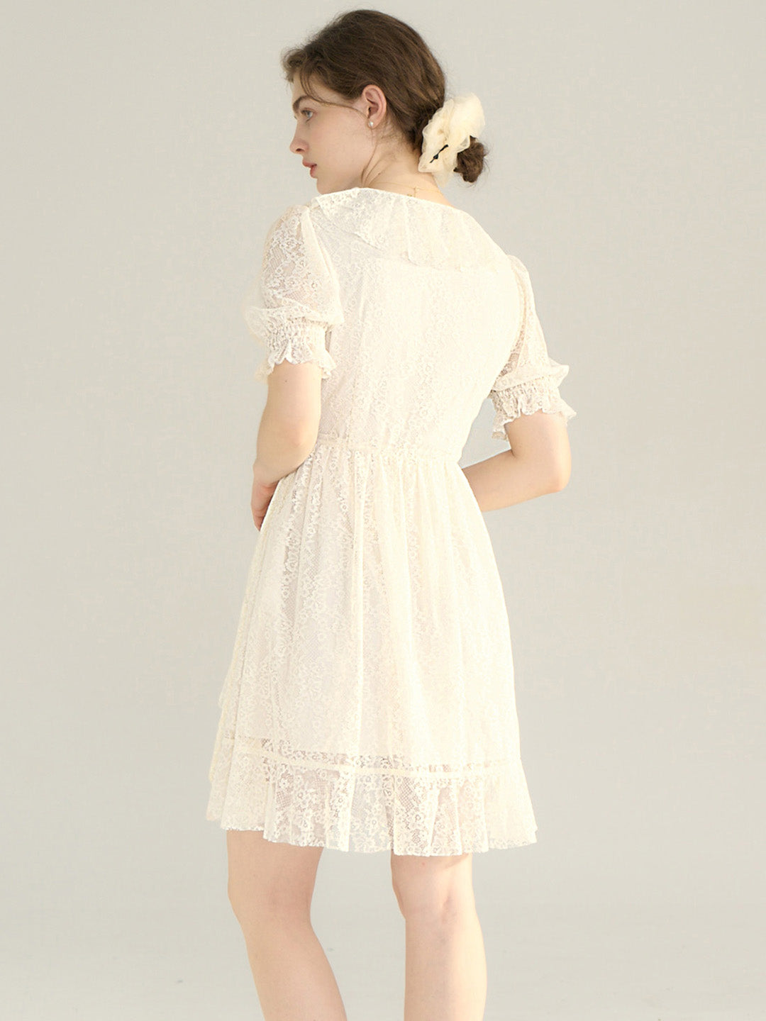 【Final Sale】Emberlynn V Neck Puff Sleeve Lace Dress