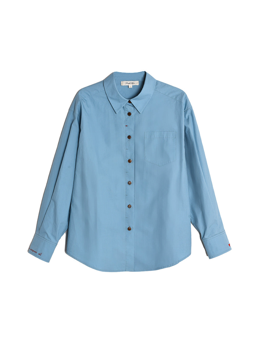 Claire Simple Lapel Pocket Blouse - Blue