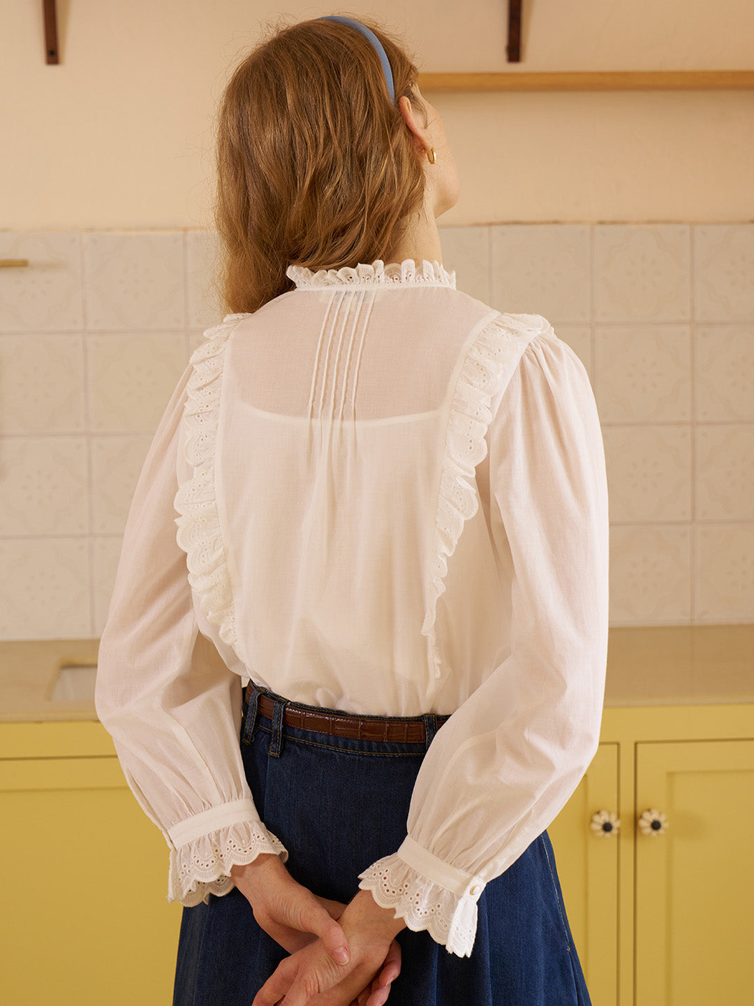 【Final Sale】Braelyn French Vintage Embroidery Lace Panel Cotton Blouse