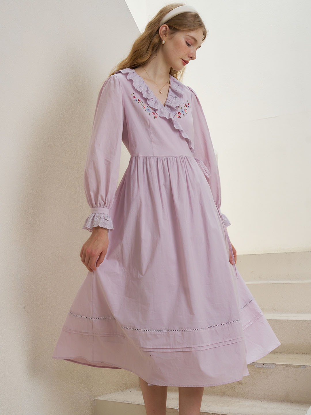 【Final Sale】Aubrie Floral Embroidery Lace Panel Cotton Dress