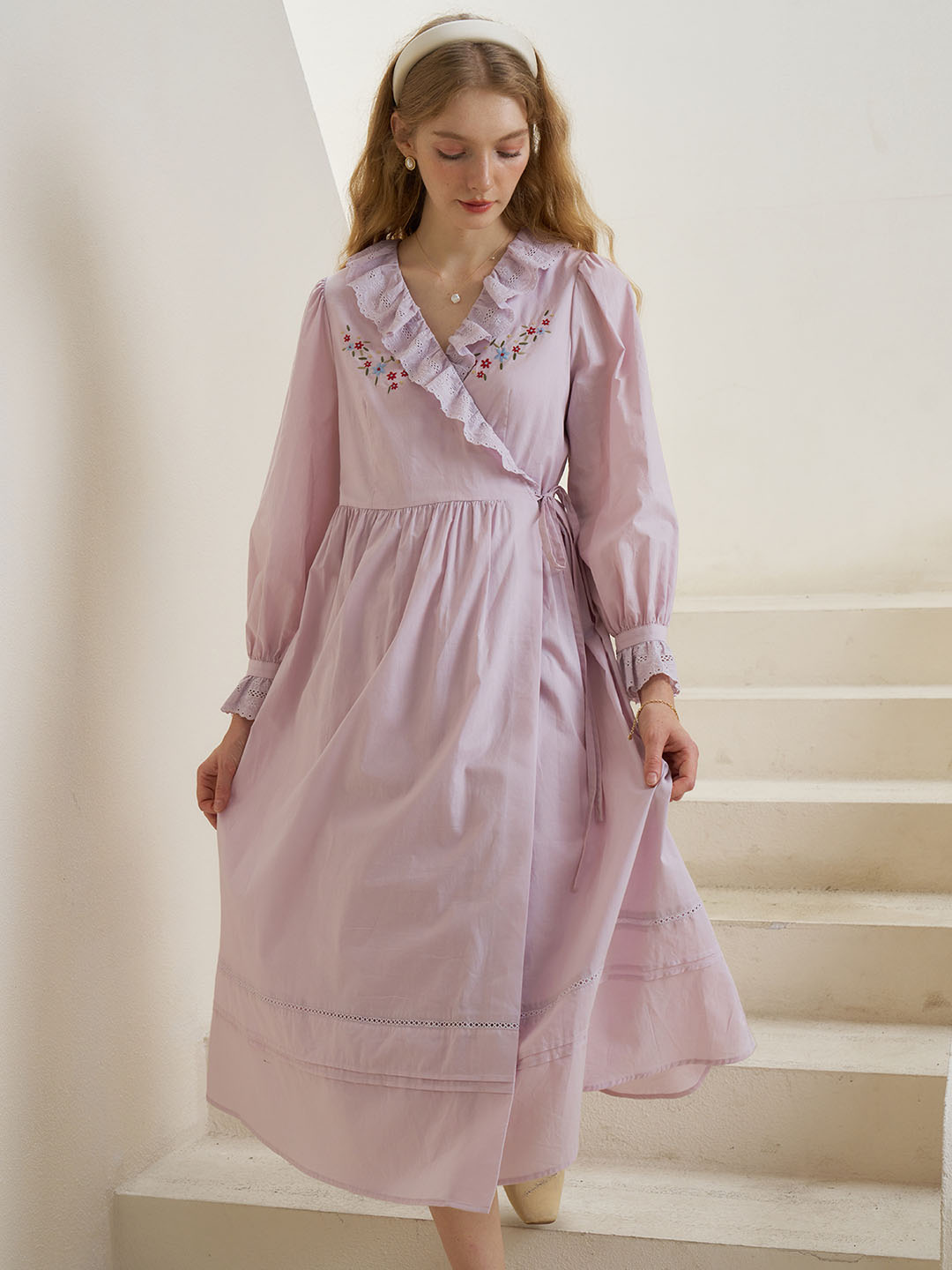 【Final Sale】Aubrie Floral Embroidery Lace Panel Cotton Dress