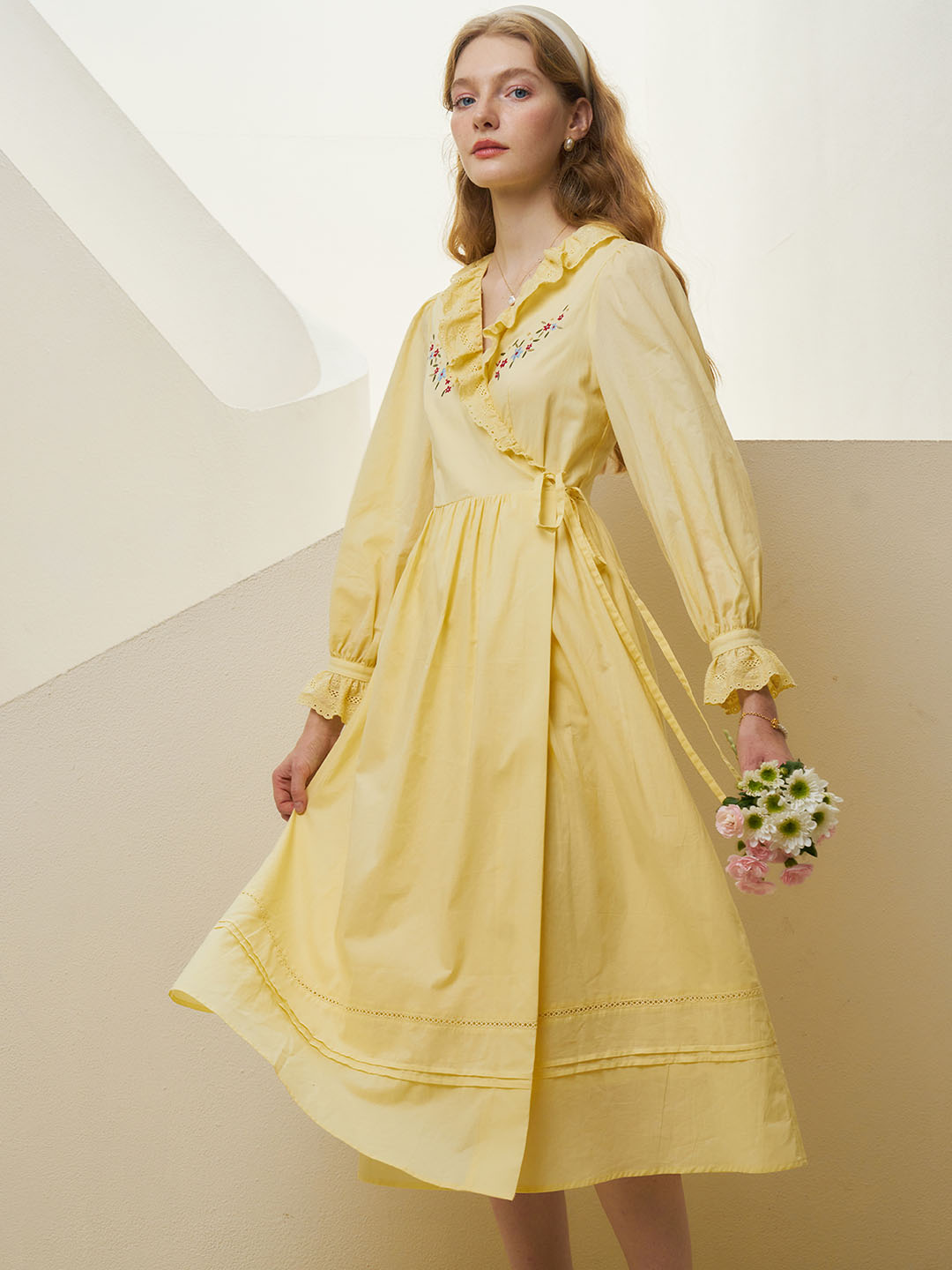 【Final Sale】Aubrie Floral Embroidery Lace Panel Cotton Dress