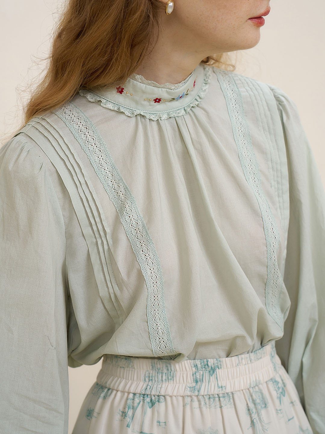 【Final Sale】Aylin Mock Neck Embroidered Shirt