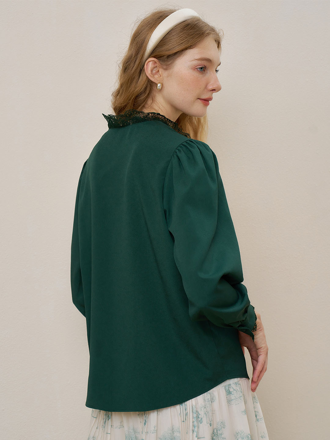 【Final Sale】Hanna Puff Sleeve Green Lace Blouse