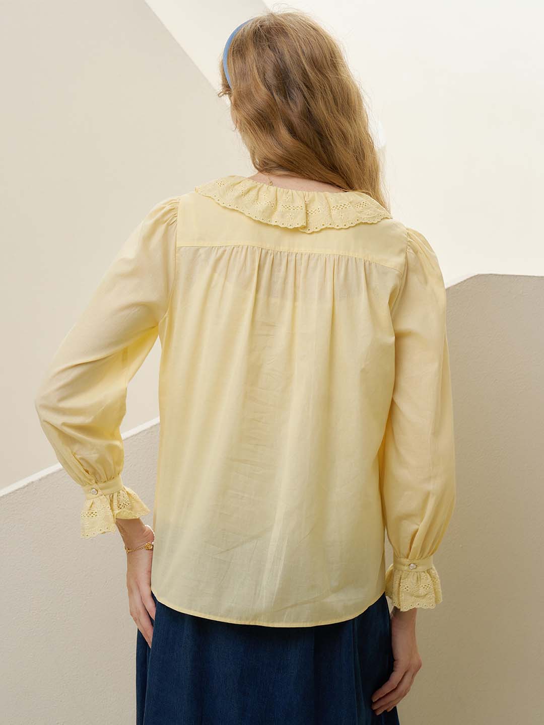 【Final Sale】Addilyn Embroidered Lace Collar Yellow Blouse