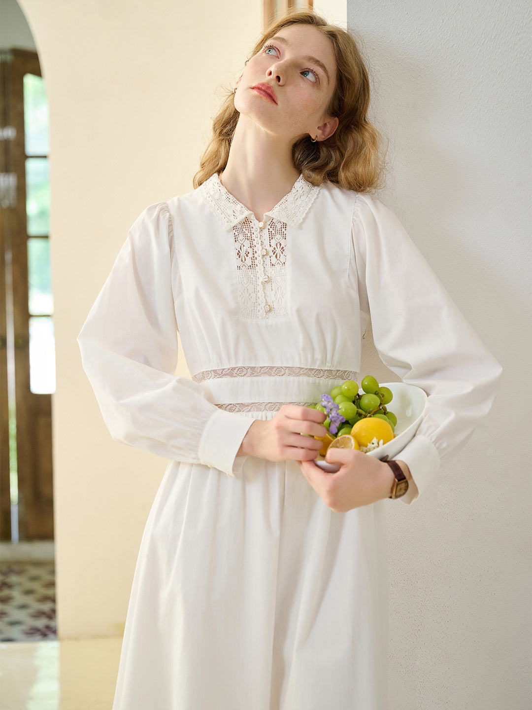 【Final Sale】Alaiya Lace Paneled Hollow Puff Sleeve Dress