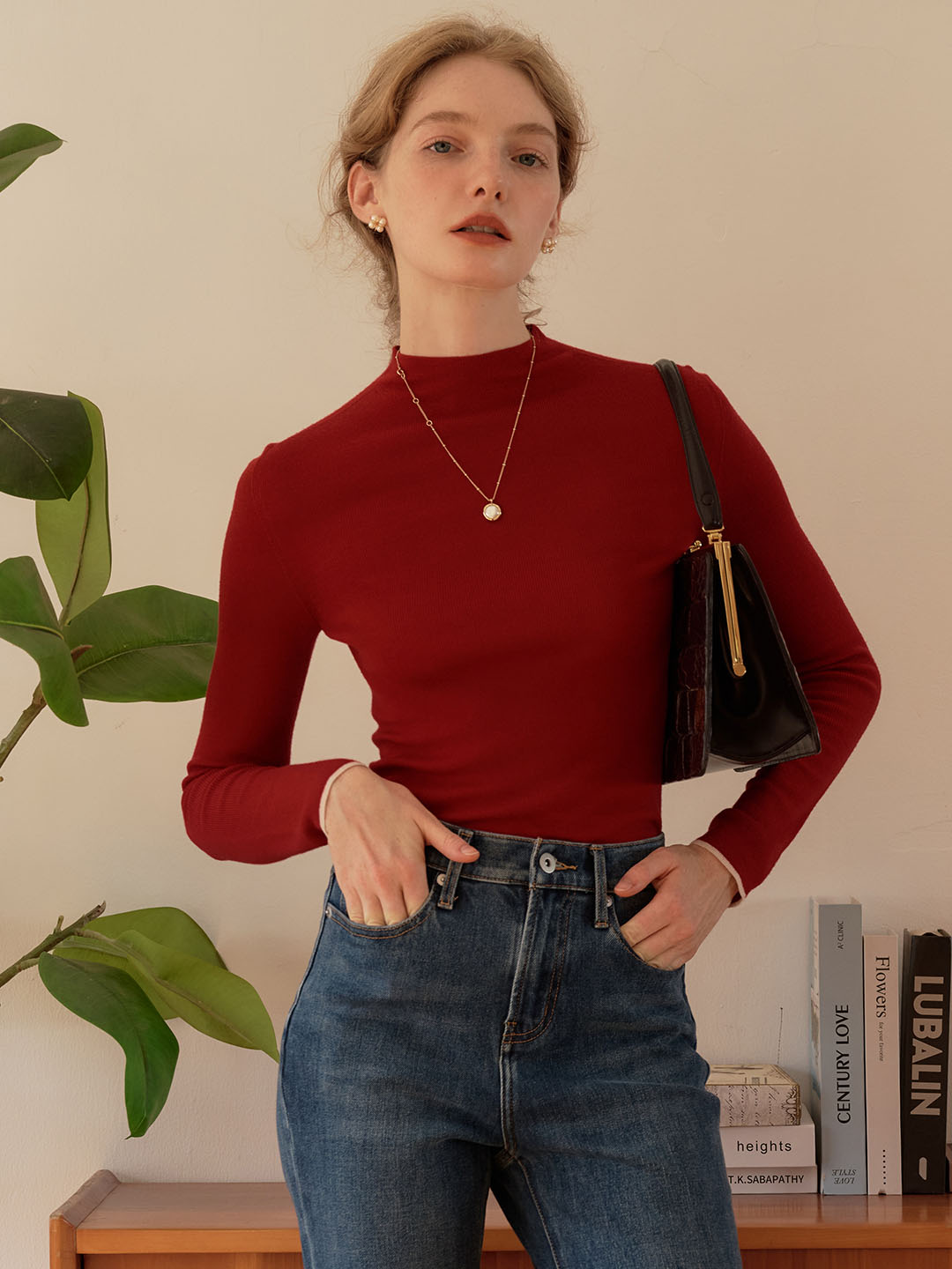Lisa 100% Wool Half Turtleneck Slim Fit Solid Sweater
