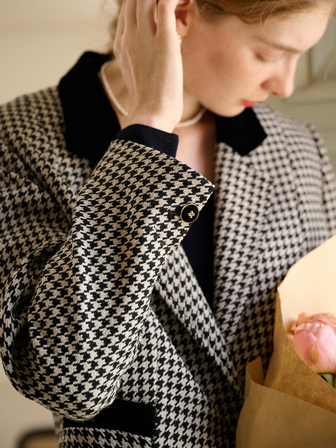 【Final Sale】Melanie Notched Lapel Houndstooth Coat