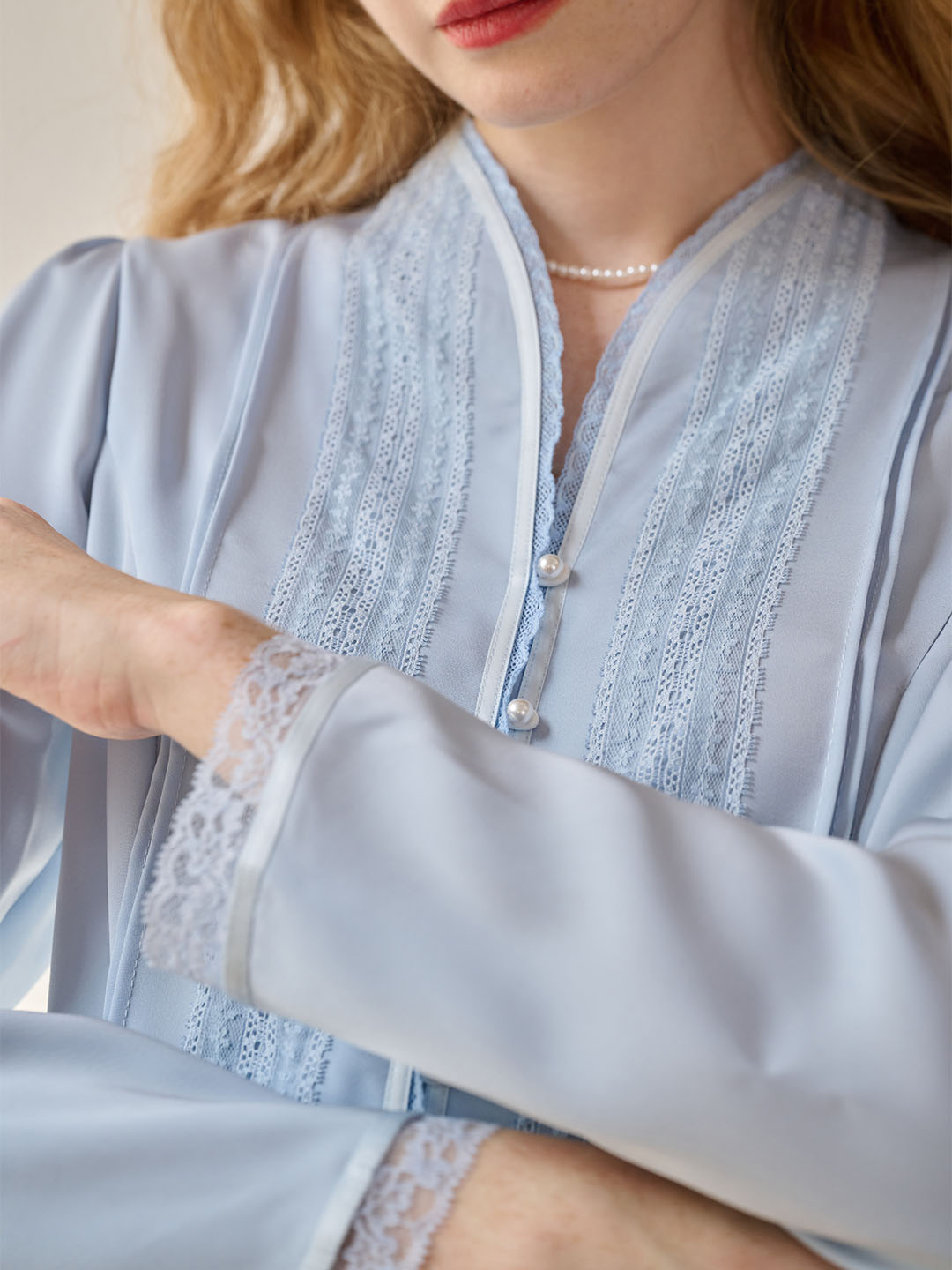 Belle Elegant V Neck Lace Panel Blouse