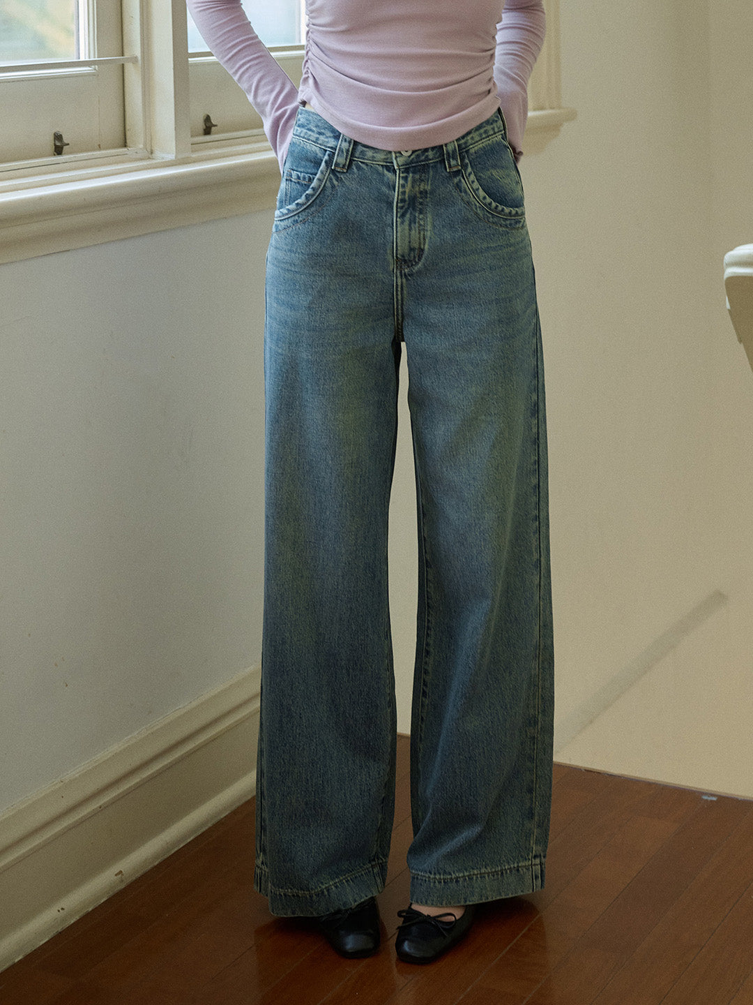 Milan High Rise Vintage Wide Leg Cotton Jeans