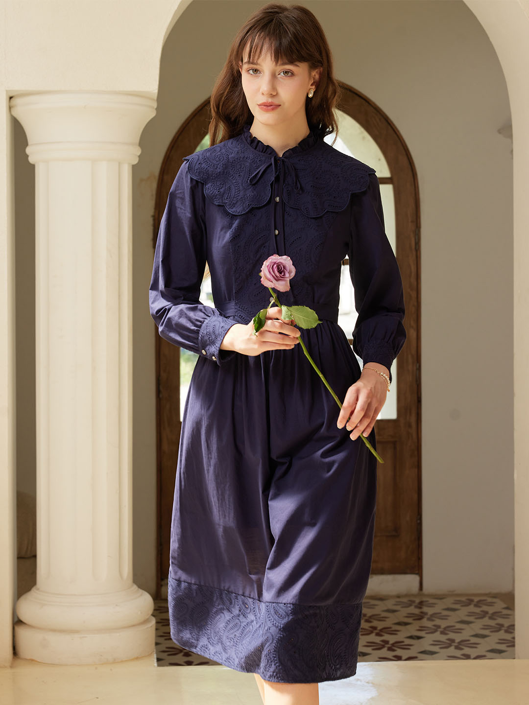 Laylah Detachable Collar Embroidered Panel Dress