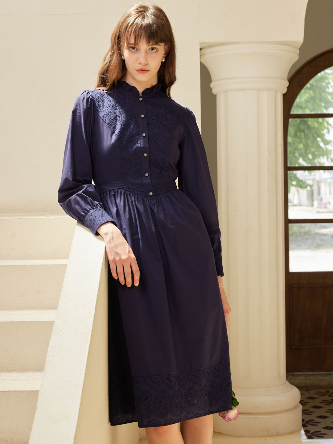 Laylah Detachable Collar Embroidered Panel Dress