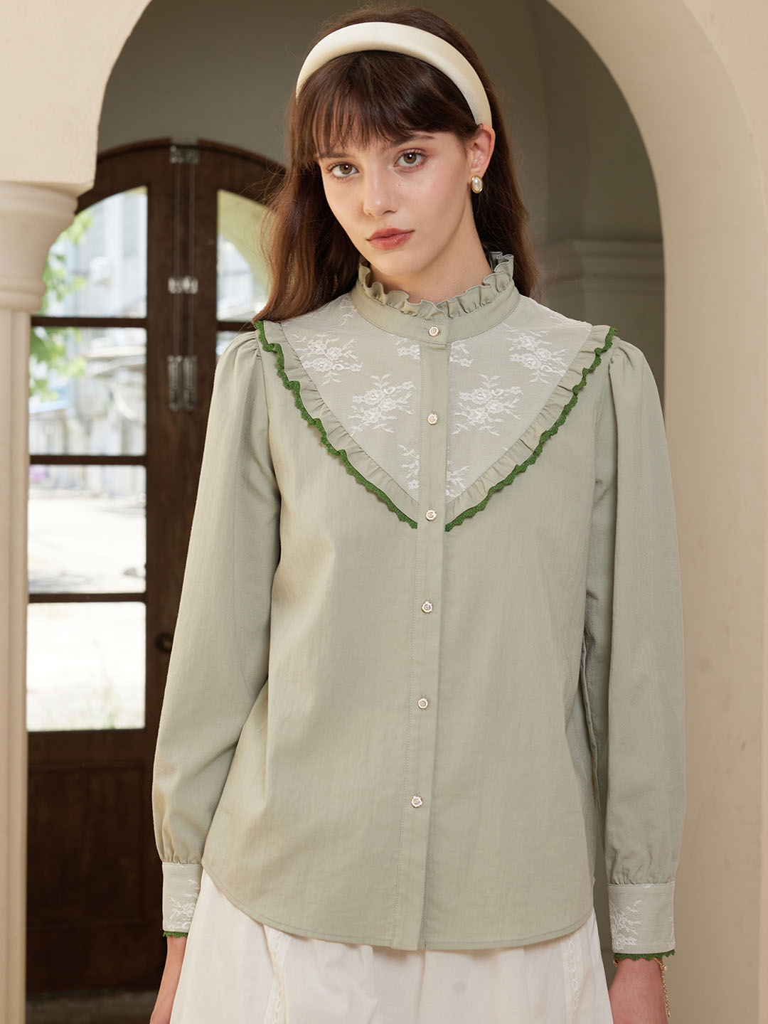 Vida Frill Trim Contrast Embroidered Blouse