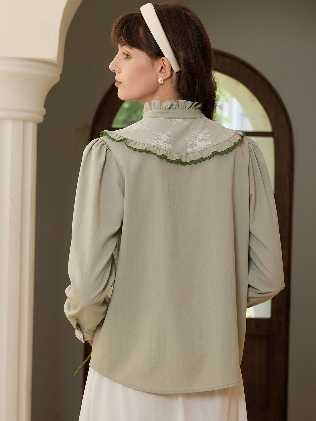 Vida Frill Trim Contrast Embroidered Blouse