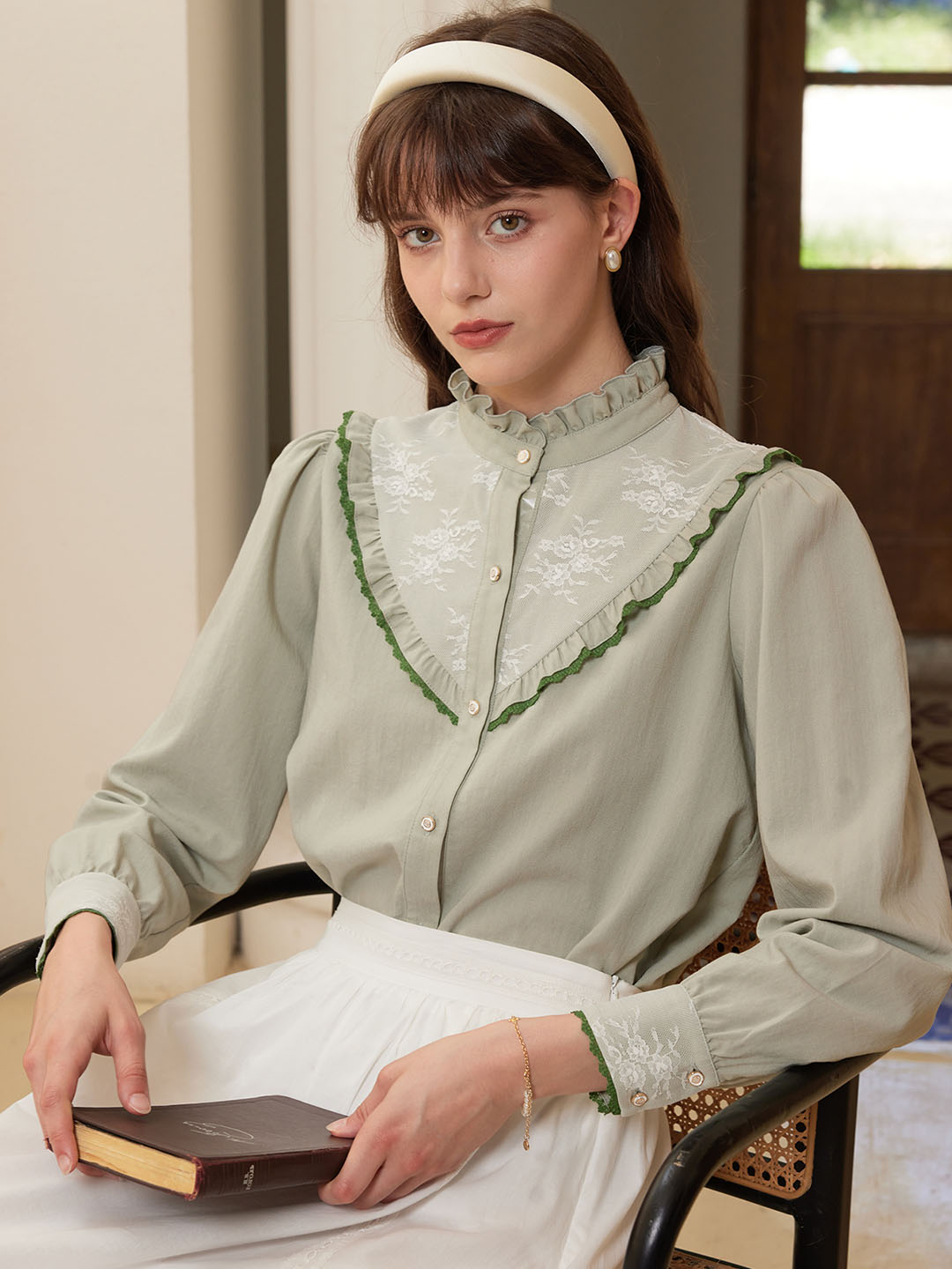 Vida Frill Trim Contrast Embroidered Blouse