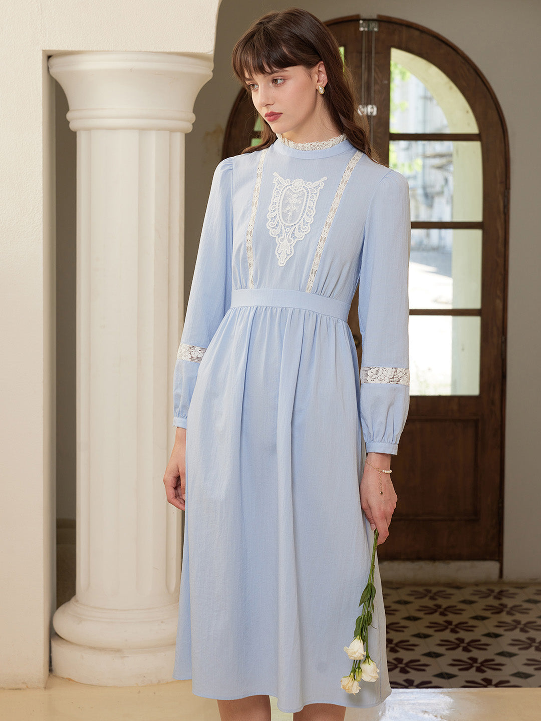 【Final Sale】Zainab Elegant Half Turtleneck Lace Panel Dress