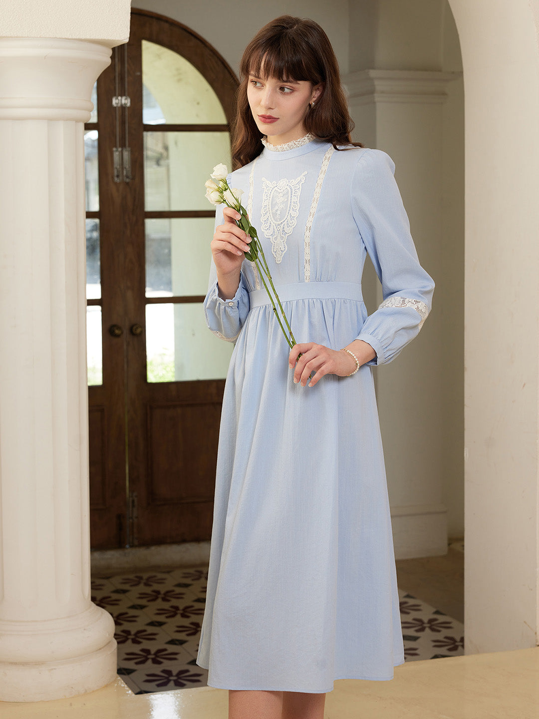 【Final Sale】Zainab Elegant Half Turtleneck Lace Panel Dress