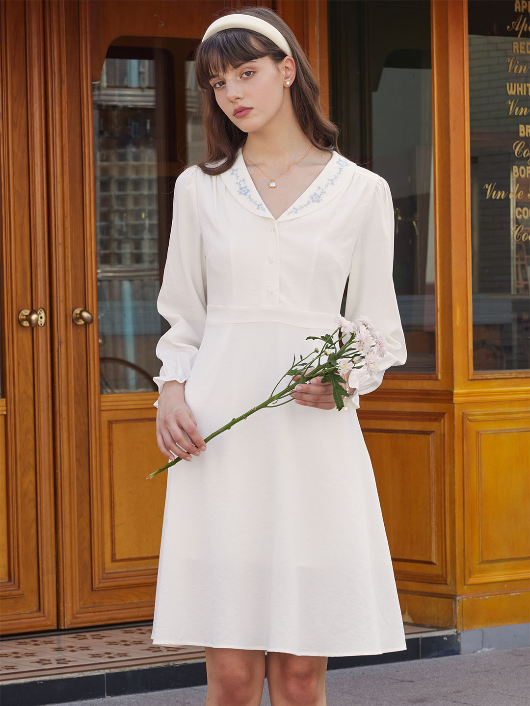 【Final Sale】Emiliana Sweet Embroidered Lapel Dress