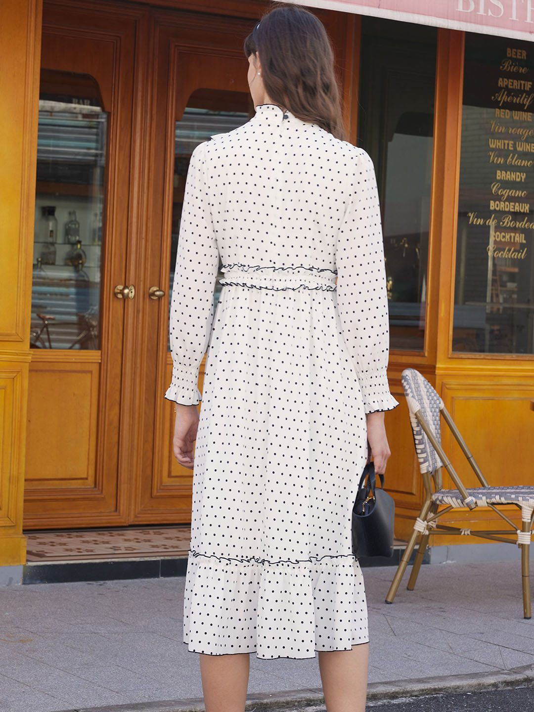 【Final Sale】Rosalina Half Turtleneck Polka Dot Contrast Lace Panel Dress