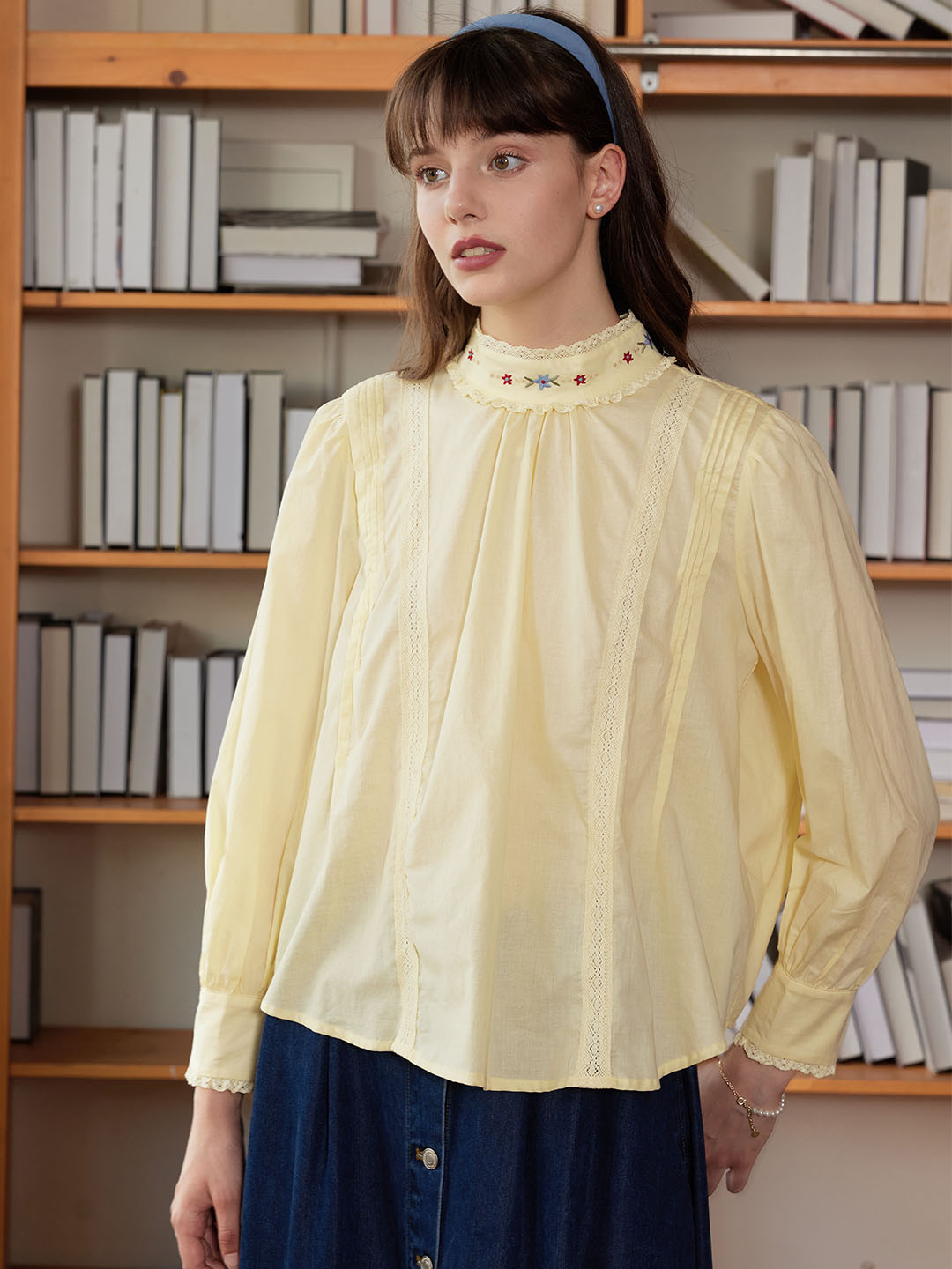 【Final Sale】Aylin Mock Neck Embroidered Shirt