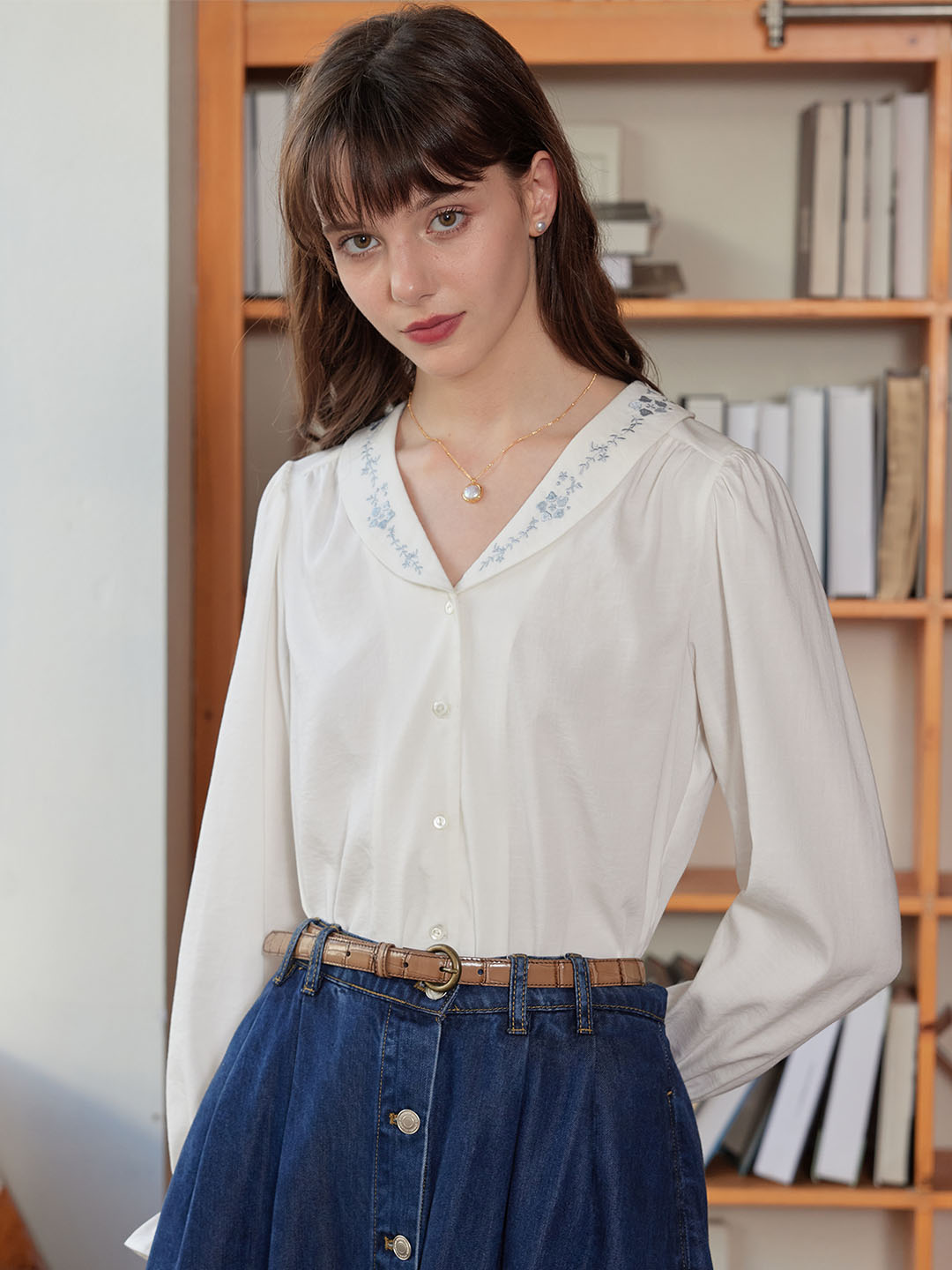 【Final Sale】Luella Sweet Embroidered Small Lapel Shirt