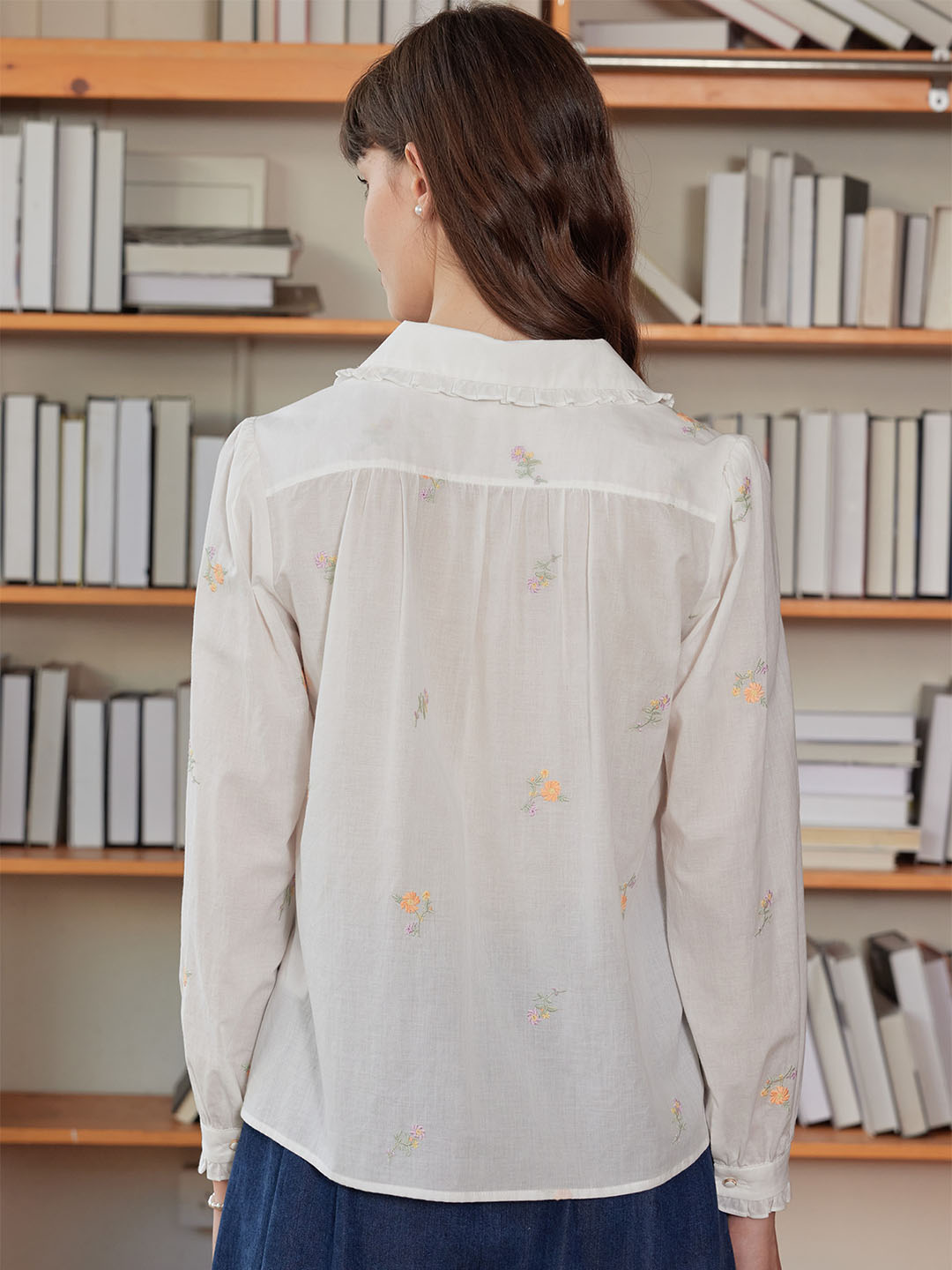 【Final Sale】Elsa Daisy Embroidered Lapel Collar Cotton Blouse