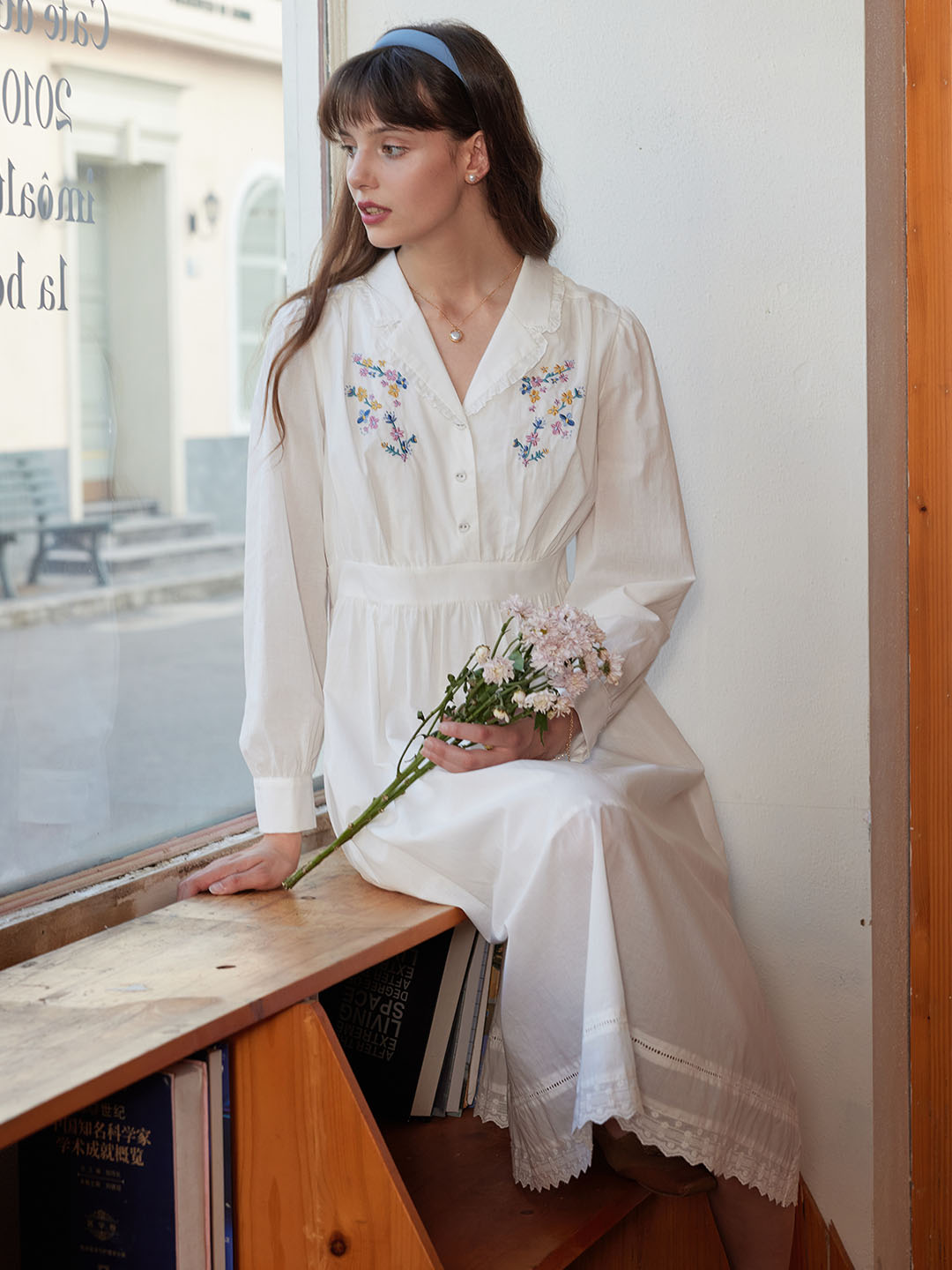 【Final Sale】Rowyn Floral Embroidery Lapel Collar Cotton Dress