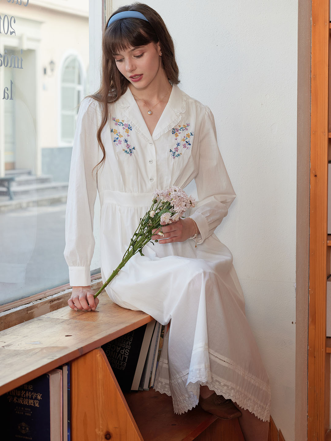 【Final Sale】Rowyn Floral Embroidery Lapel Collar Cotton Dress