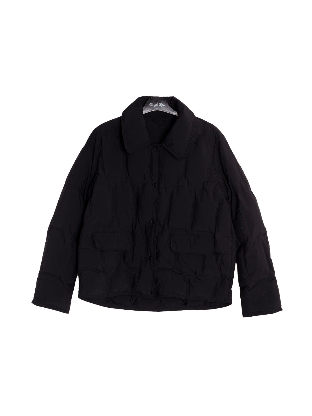 Bea Notched Collar Pocket Down Jacket - Black