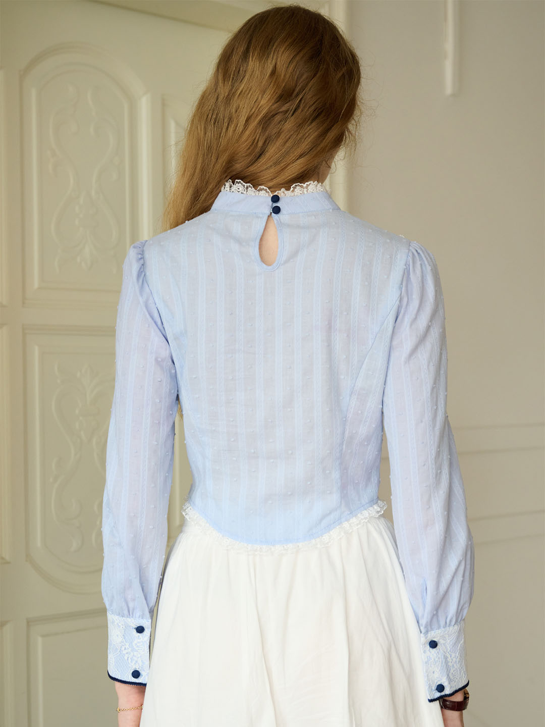 【Final Sale】Kaylee Sweet Mock Neck Lace Patchwork Blouse