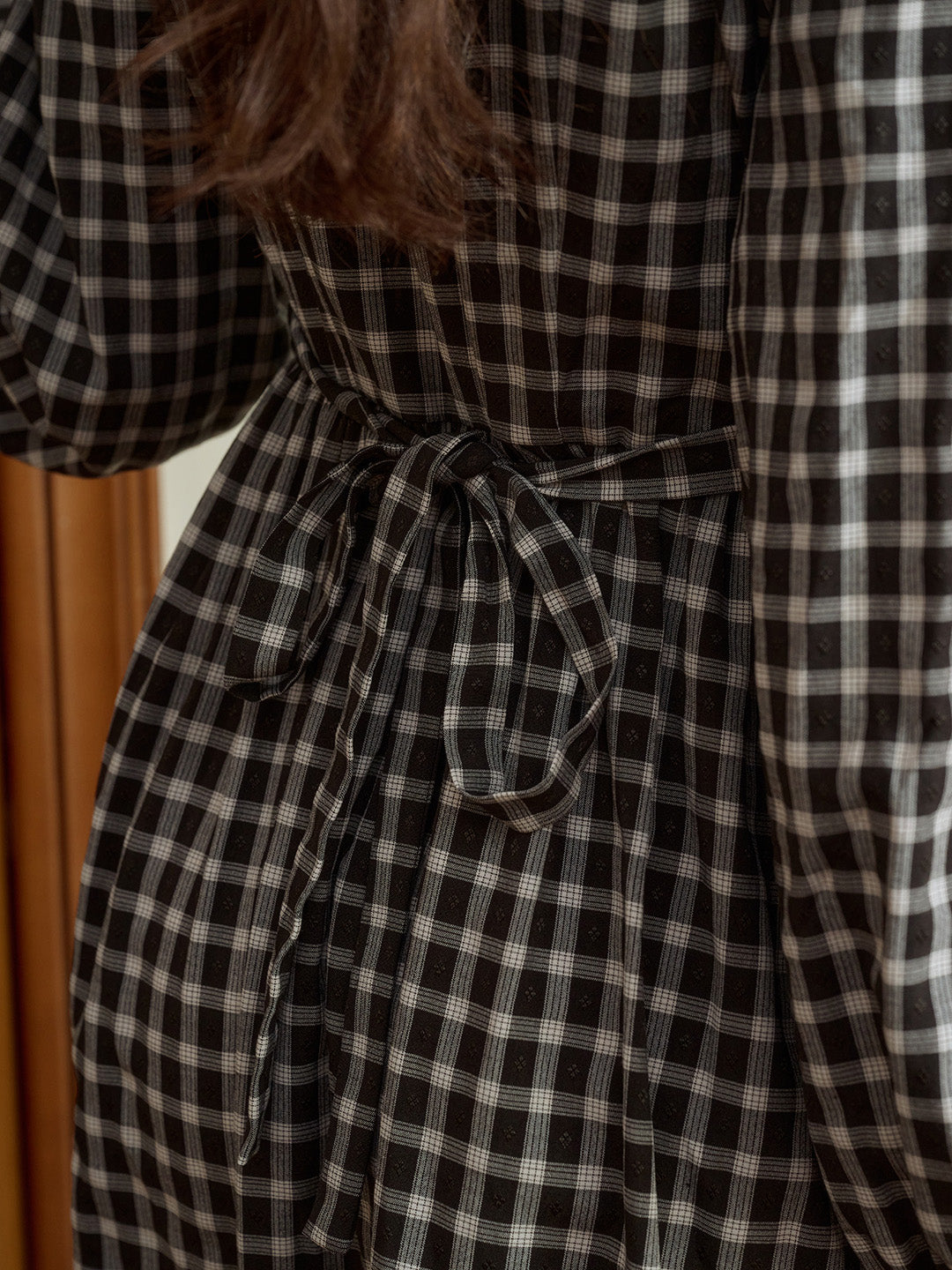 Chana French Vintage Black & White Plaid Lapel Lace Paneling Dress